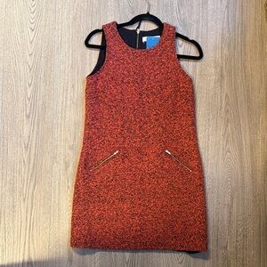 Ann Taylor LOFT wool blend red and black tweed sleeveless shift dress